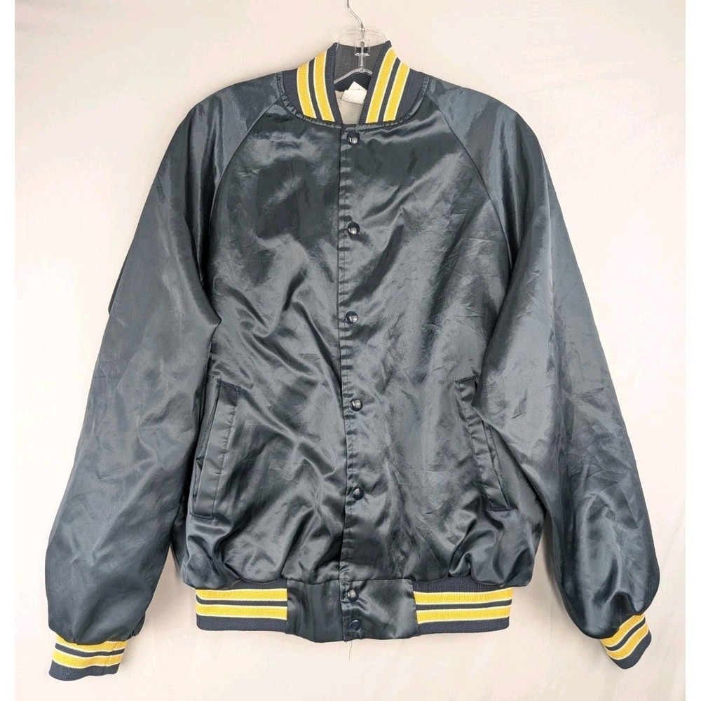 Soffe Jackets Varsity Bomber Jacket Mens Large Blue Satin Navy Military Vintage - Picture 2 of 8